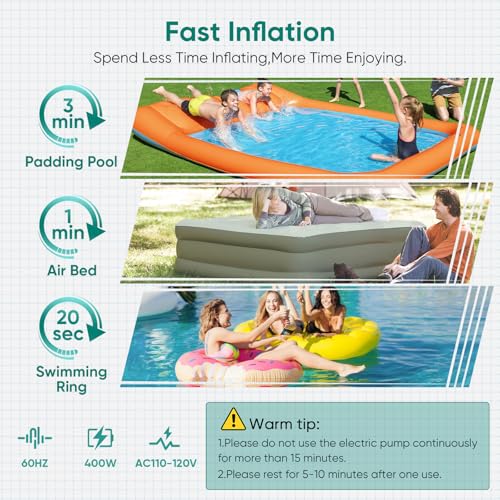 Electric Air Pump for Inflatables - High-Power Quick-Fill Inflator Deflator