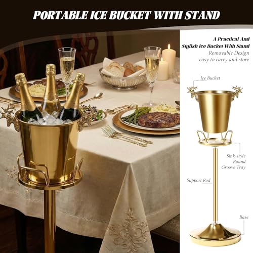 TOSELBAI Champagne & Ice Bucket Set with Stand - Large 5L Gold Stainless Steel, Includes Tongs & Scoop (2 Pack)