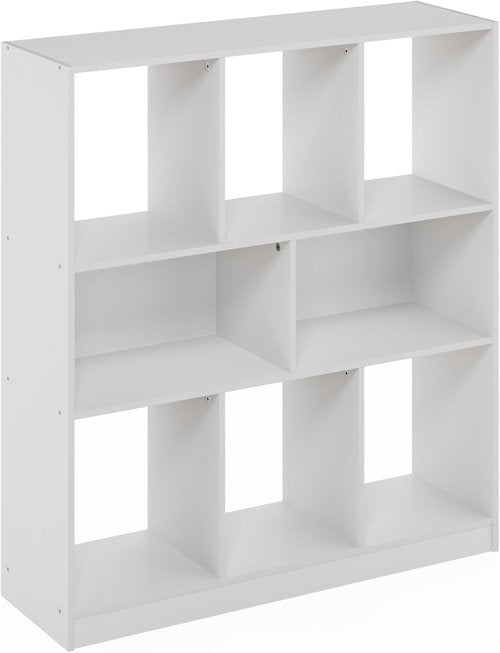 Furinno DALY Bookshelf - 8-Cube Horizontal Storage Organizer | Stylish White Bookcase for Home & Office