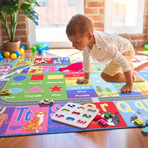 Educational Kids Learning Area Rug - 4x6 Non-Slip Alphabet Play Mat