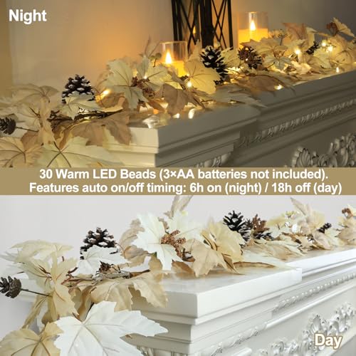 Ghrdopy 6 FT Fall Garland with Lights, Timer, Berries, Pine Cones - Style2