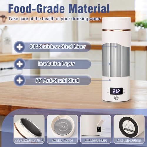 Portable Electric Kettle for Travel - 13.5oz Stainless Steel Water Boiler