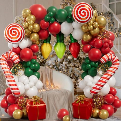 Christmas Balloon Arch Kit 153PCS Red Green White Gold Holiday Decorations