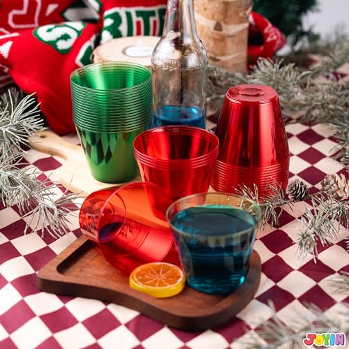 JOYIN 36 pcs Clear 9 oz Disposable Plastic Cups, Red & Green Xmas Party Glasses (Variation 36)