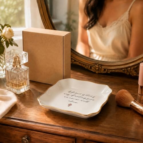 Christian Jewelry Tray with Bible Verse for Women - Pink Bow Variation