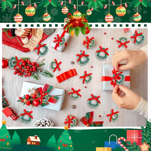 100 Mini Christmas Wreaths, Miniature Artificial Xmas Tree Ornaments