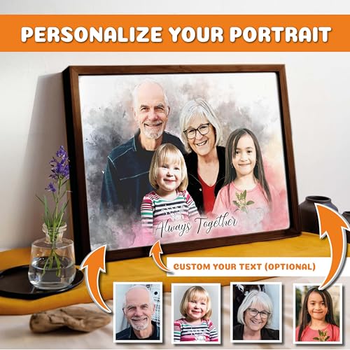 Personalized Memorial Pencil Portrait Canvas with Angel Wings - Family Photos Merge - Custom Tribute Gift - Variation 8