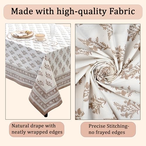 Ridhi Quiet Earth 140x72 Inch Hand Block Print Rectangle Tablecloth - Elegant Cotton Decor