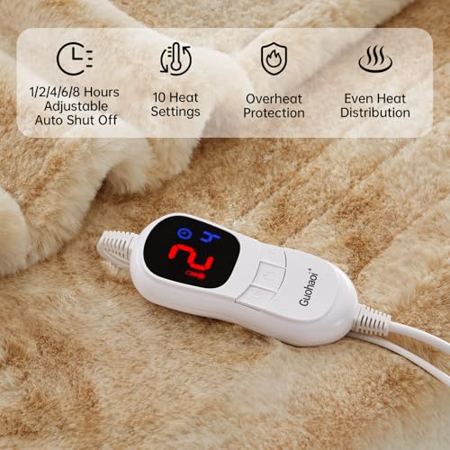 Electric Heated Blanket - Soft Faux Rabbit Fur Throw, 50"x60", 10 Heat Levels