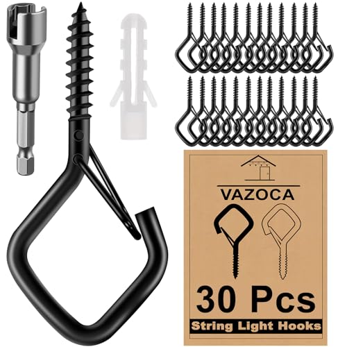 30 PCS Heavy Duty Screw Hooks with Safety Buckle for String Lights & Plants