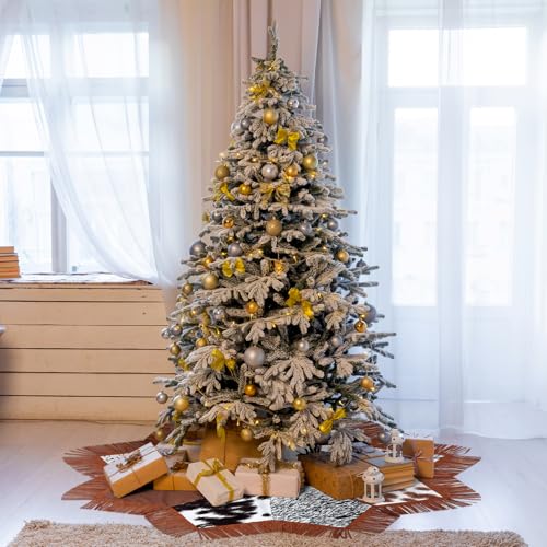 Stylish Shappy Western Cow Christmas Tree Skirt 48 Inch Holiday Decor with Tassels