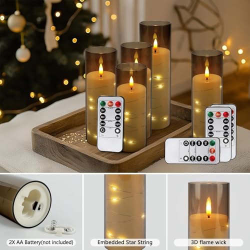 Aamdkcyu 24-String Gray Flameless Candles with Remote Control & Star Lights - Model 24String-Grey