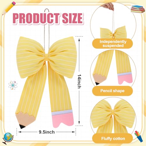 Pencil Bow Classroom Door Hanger - Fabric Teacher Welcome Sign (9.5" x 14")