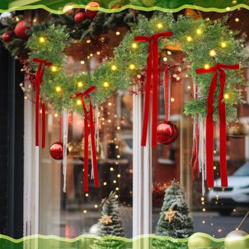 6 ft Christmas Garland with Lights - Battery Operated Pine Wreath with Bow