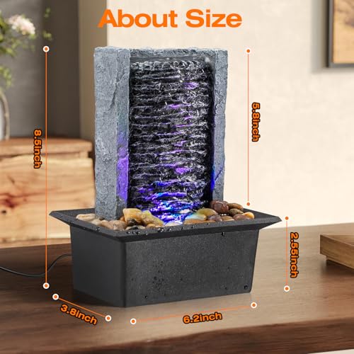 Tabletop Indoor Waterfall Rock Fountain with LED Lights for Home & Office