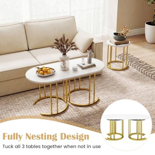 3-Piece Nesting Coffee Table Set with Oval and Round Side Tables