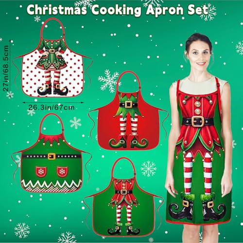 Christmas Apron Set – 4 Pcs Funny Xmas Cooking & Baking Kit for Women, Friends