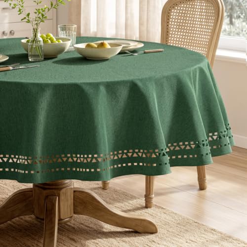 MIULEE 60 Inch Round Christmas Tablecloth Dark Green with Decorative Cutouts
