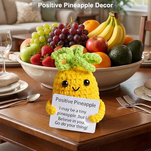 Handmade Emotional Support Pineapple Crochet Figurine with Encouragement Card