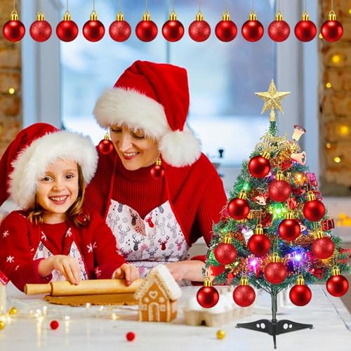 Small Red Christmas Ornaments - 24 Pack 1.2 Inch Shatterproof Mini Tree Balls