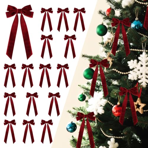 Ulico Burgundy Velvet Christmas Bows - 16 Pcs Holiday Tree Decorations