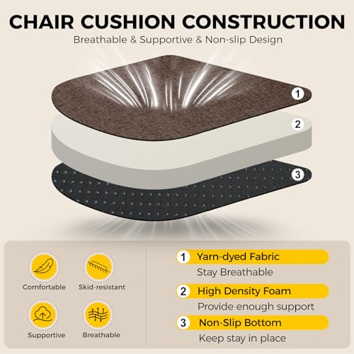 U-Shaped Foam Dining Chair Cushions, 16x16 Inch Non-Slip Pads (4 Pack)