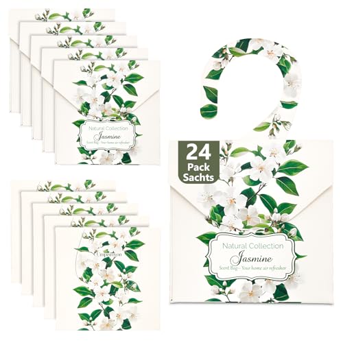 24 Pack Jasmine Scented Sachets for Closets, Drawers, and Home Fragrance