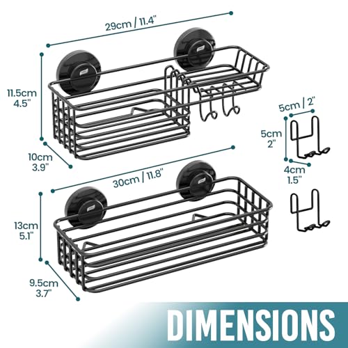 Suction Cup Shower Caddy 2 Pack with Hooks and Soap Holder