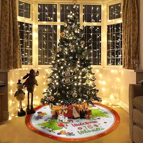 48-Inch Green Christmas Tree Skirt - Soft Farmhouse Holiday Decor Mat