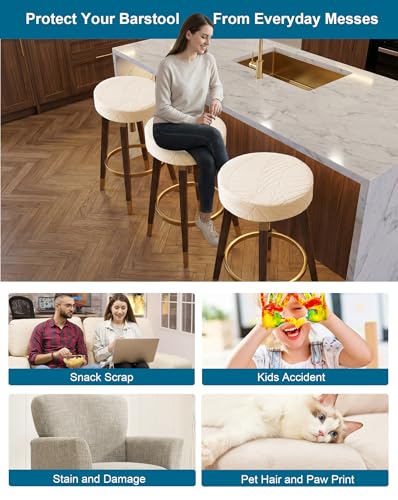 Waterproof Bar Stool Covers - Round Slipcovers for 15-18 In Stools, Beige