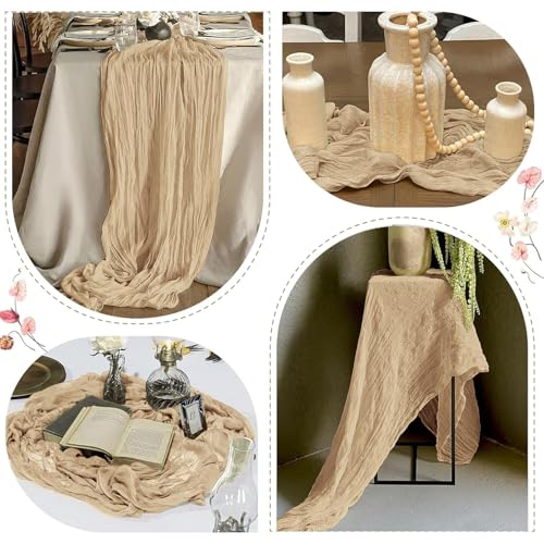 12-Pack Beige Cheesecloth Table Runners, 17 x 108 Inch Gauze Fabric