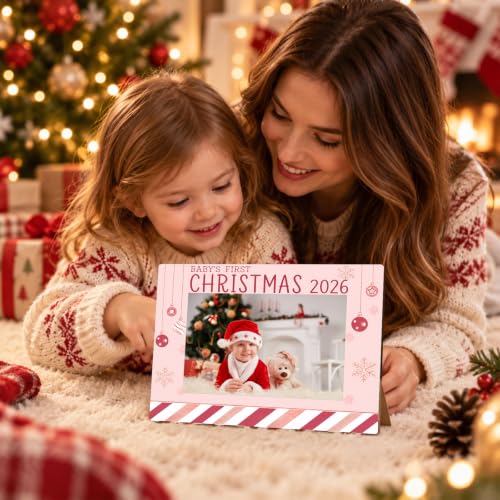 CBFEBCBST First Christmas-2 Pink Baby's First Christmas 2026 Picture Frame, 4x6 Easel-Back