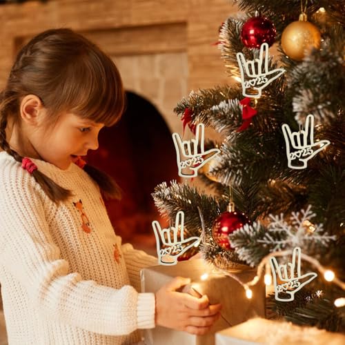 I Love You ASL Sign Language Christmas Ornament 2025 - 12pcs Wood Holiday Decor