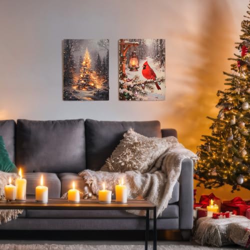 Nikky Home Lighted Christmas Tree Canvas Wall Art 16x12 Inch LED Picture
