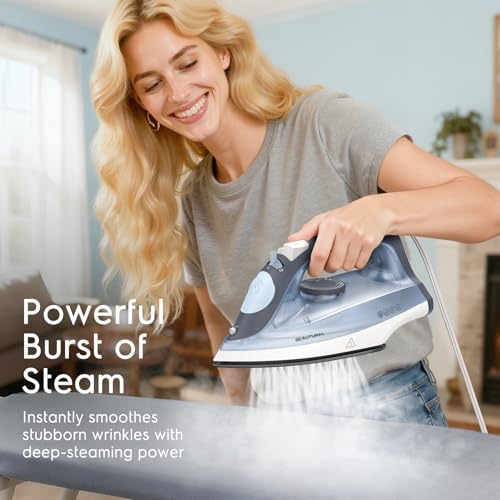 BEAUTURAL Compact Steam Iron for Clothes, Non-Stick Soleplate, Blue