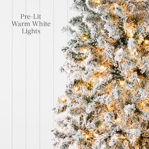 6ft Pre-Lit Flocked Pencil Artificial Christmas Tree with 250 Lights