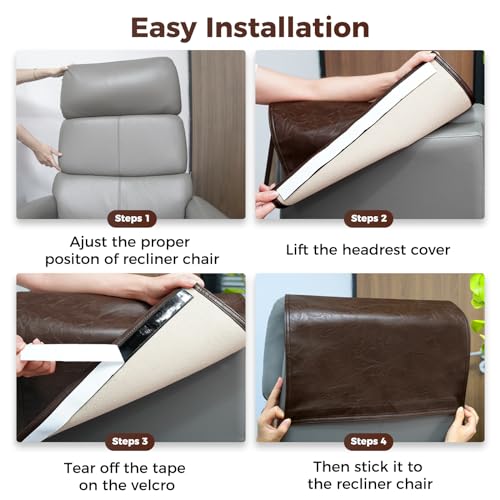 Faux Leather Recliner Headrest Protector Cover - 17x27in