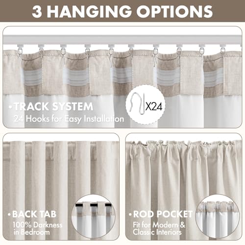 100% Blackout Linen Curtains 40W x 84L - Thermal Insulated Cream Drapes