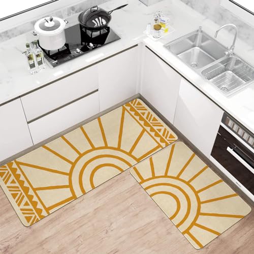 Boho Kitchen Rug Set of 2, Non-Slip Washable Farmhouse Kitchen Mats