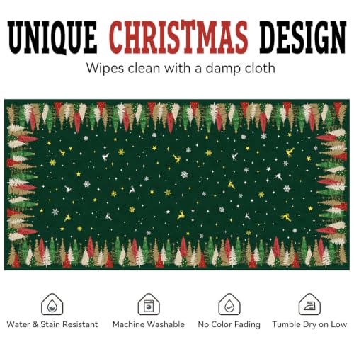 HSOWKDN Xmas Green Rectangular Christmas Tablecloth 60 x 120 Inch Waterproof & Washable