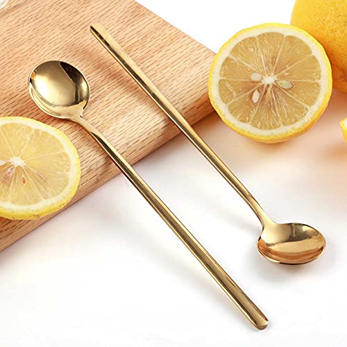 4-Piece Stainless Steel Gold Coffee Spoons, 6.7-Inch Long Handle Stirrers