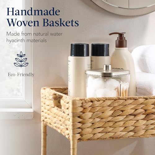 3-Tier Water Hyacinth Rolling Utility Cart - Woven Storage Caddy with Wheels