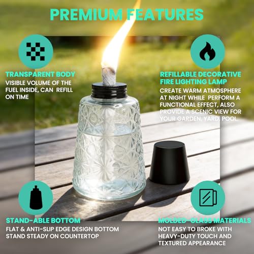 2-Pack Glass Tabletop Citronella Torches with Wicks & Snuffers for Patio