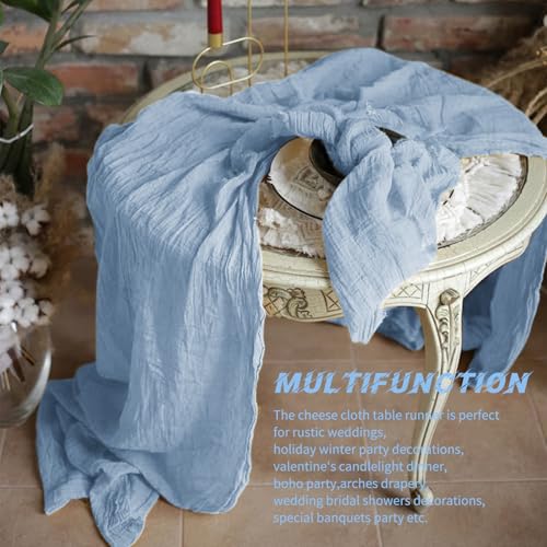 10 Pack Dusty Blue Cheesecloth Table Runners 17 x 108 Inch Boho Gauze Decor