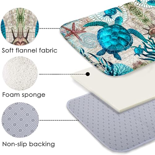 3-Piece Sea Turtle Kitchen Rug Set, Anti-Fatigue Cushioned Floor Mats