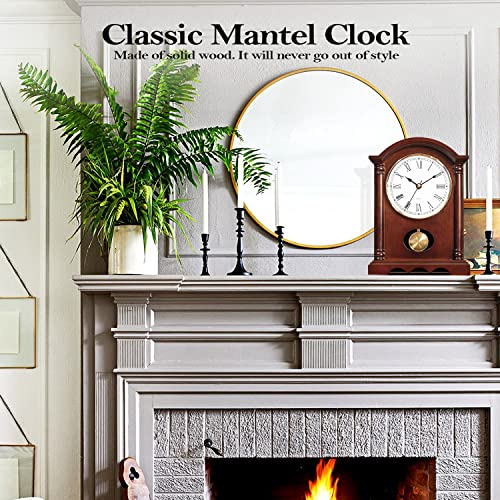 Classic Wooden Mantel Clock with Gold-Tone Pendulum and Roman Numerals