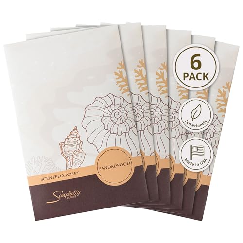 Sandalwood Scented Sachets for Closets and Drawers, 6-Pack Long-Lasting