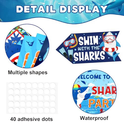 20 Pcs Shark Party Directional Signs - Under the Sea Birthday Decorations