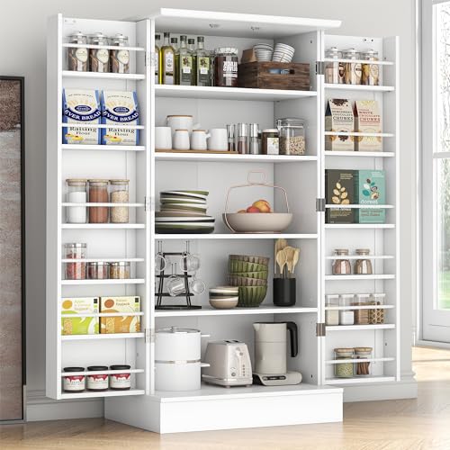 47-Inch Kitchen Pantry Storage Cabinet with Doors & Adjustable Shelves - White
