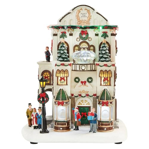 11" Lighted Christmas Village Jewelry Shop - Hand-Painted Polyresin with Music